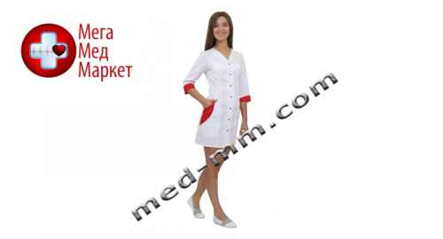 Купить Медицинский халат женский Ибица белый/красный №65 цена, характеристики, отзывы